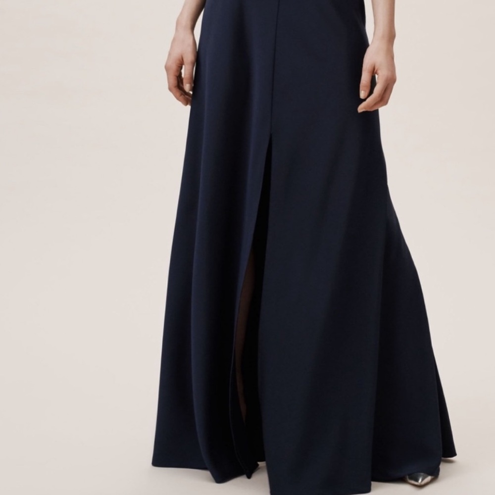 NWT Jenny Yoo Collection Navy Satin “Soleil” Maxi Skirt w Slit, Size 6 - Picture 2 of 8